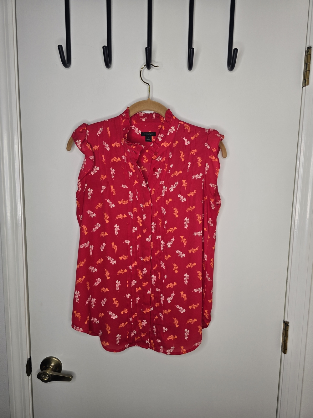 Ann Taylor Factory Red Floral Cap-Sleeve Blouse